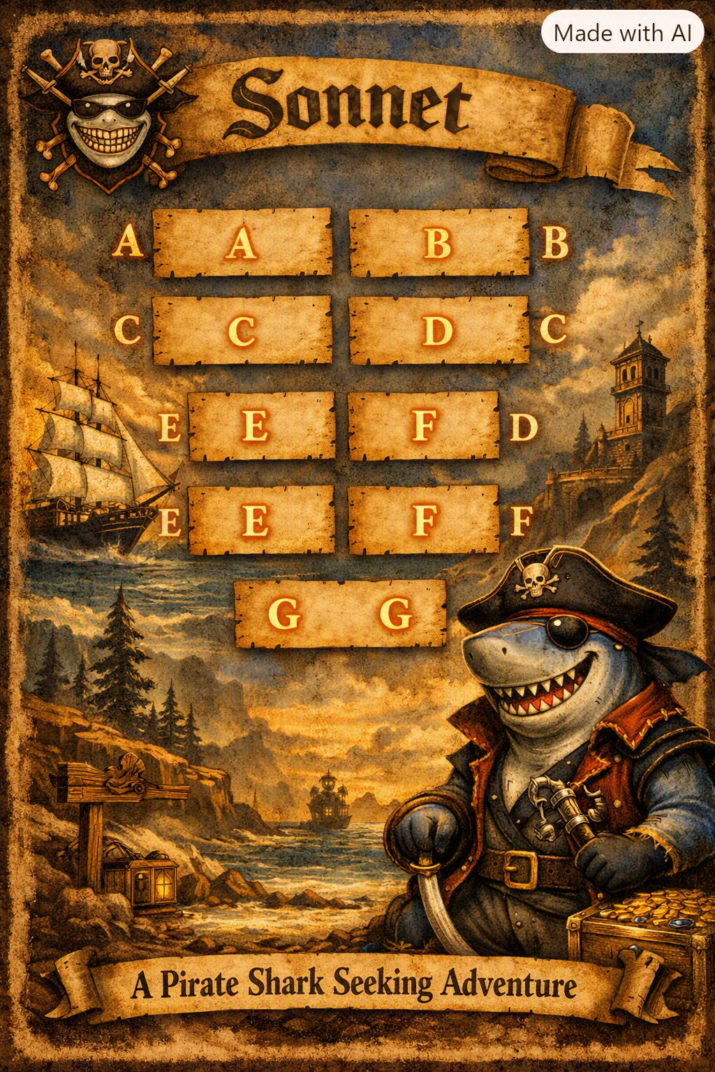 Sonnet — A Pirate Shark Seeking Adventure: a fun rhyme-scheme puzzle game